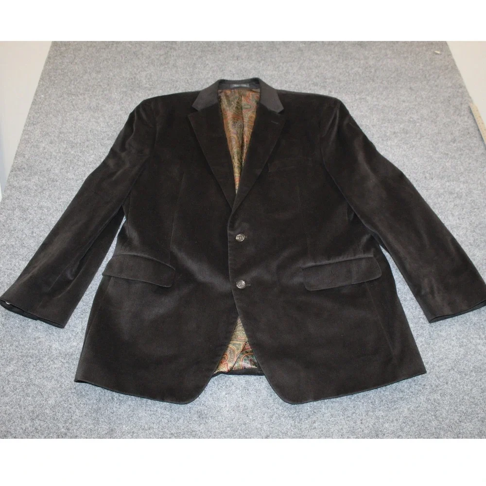 Lauren Ralph Lauren Mens Black Corduroy Blazer Paisley Lining 46L Jacket